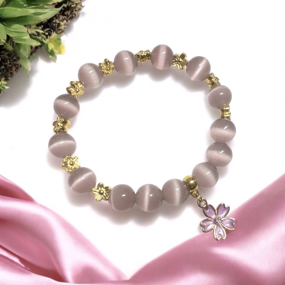 Cute Mauve Cat Eye Stretch Bracelet Bracelet with Charm